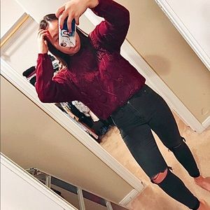 Red flower knitting sweater